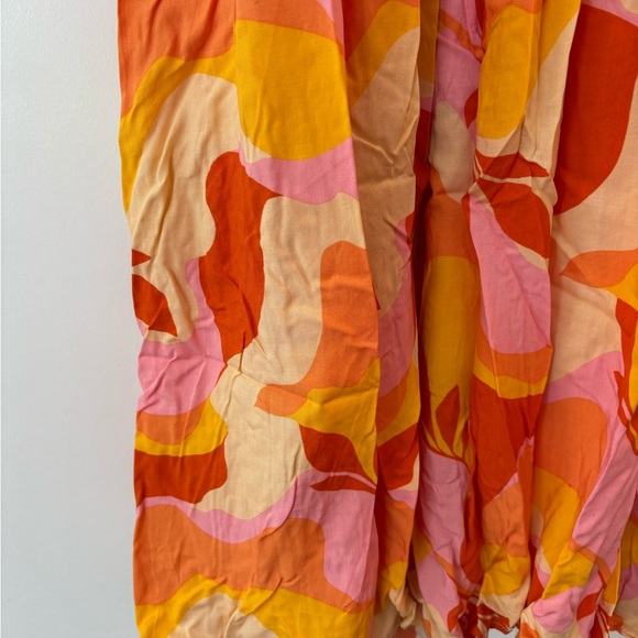 Abel the Label Red Orange Tropical Floral Smocked Waist Maxi Dress Extra Small - Picture 14 of 14